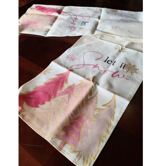 Christmas Table Runner Pink Snowflake Decor Holiday Decoration Decorative Cloth - Picture 2 of 10